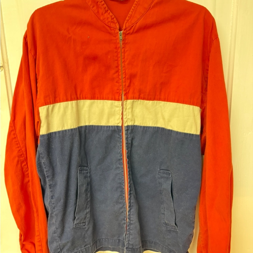 Vintage 80s Jantzen stripe Red white| Blue  Jacket/Surf Collection. 
 Rare find!